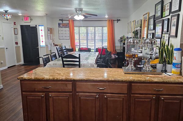 Dining room for residents in Cypress Assisted Living's Senior Living Facility in Cypress